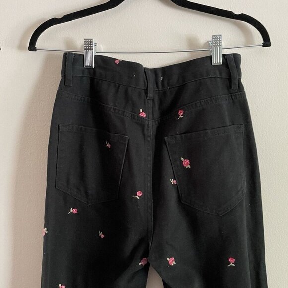 Pacsun Womn 25 Black Denim Floral Embroidered Button Fly High Rise Straight Jean - Picture 8 of 12